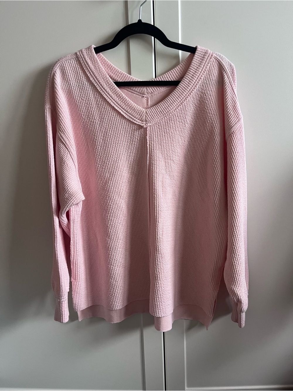Aerie Pink Oversized Waffle Knit V-Neck Pullover Sweater XS - Picture 13 of 13